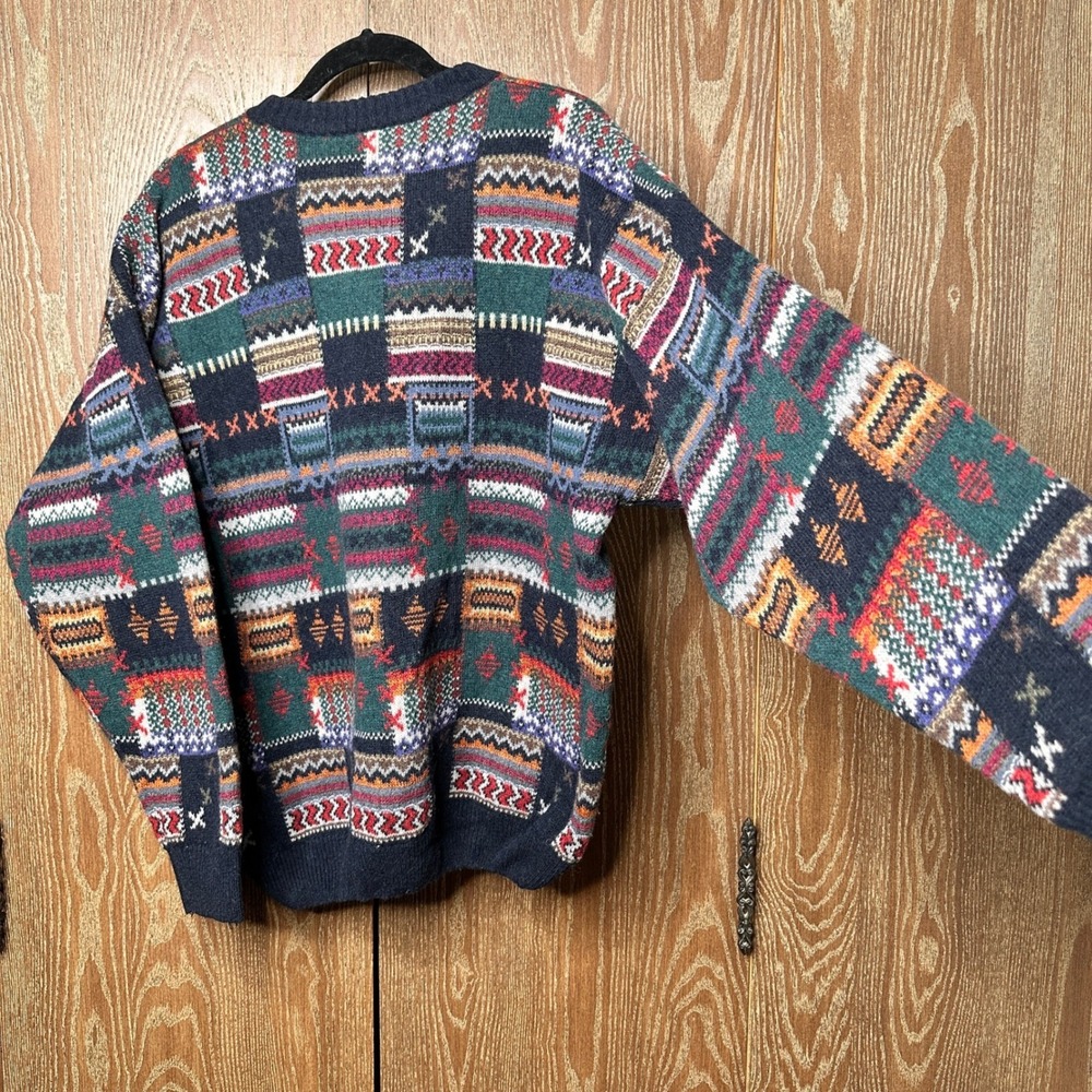 Vtg Italy Made Sweater Quattro Castella Men 52 Multicolor Geometric Pattern Wool - Picture 9 of 9